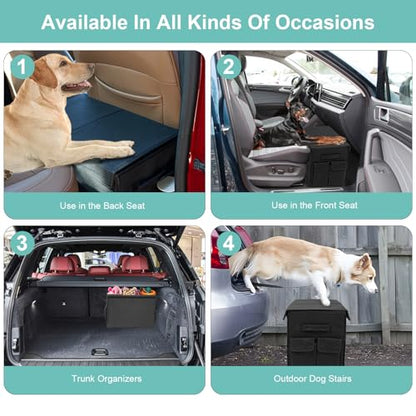 Dog Seat Extender for Dogs up to 200lbs, Dog Back Seat with Storage Pockets, Collapsible Front and Backseat Extender for Large, Medium and Small Dogs - color: Black