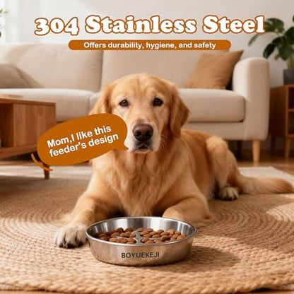 BOYUEKEJI Stainless Steel Slow Feeder Dog Bowl, 304 Grade MetalPet Food Bowl, Teddy Cat Design Insert, Healthy Feeding Solution for Dogs, Cats