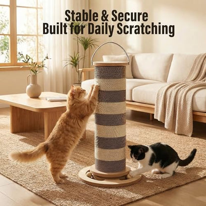24” Cat Scratching Post, Stable Vertical Cat Scratcher for Indoor Cats, Durable Cardboard Design with Replaceable Blocks, Space-Saving Scratching Post