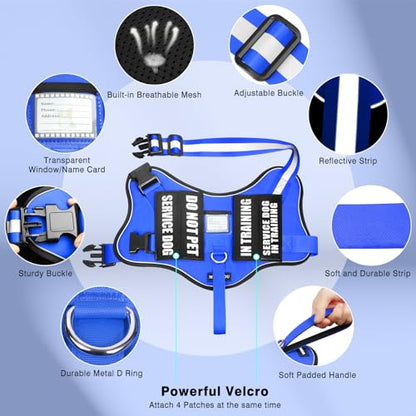 Service Dog Vest Harness and Leash Set+10 Patches,No Pull&Easy Walk Reflective Dog Harness with Soft Padded Handle for Training/Everyday,Fit Small/Medium/Large/Extra-Large Dogs (Blue S) - color: Blue, size: Small