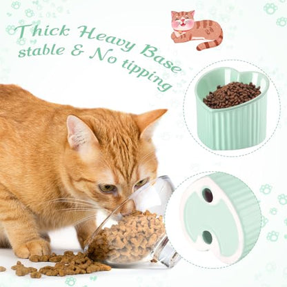 Mumufy 2 Pcs Ceramic Elevated Cat Bowls Tilted Elevated Raised Pet Bowls Anti Vomit Cat Dish for Indoor Stress Free Water Dish Feeder for Puppies, Heart Shaped(Grass Green) - color: Grass Green