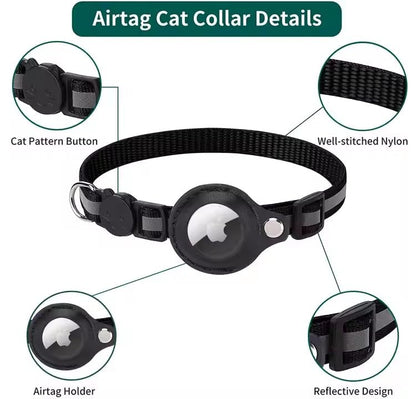 Cat Collar Breakaway, Reflective Kitten Collar with Air Tag Holder and Bell for Girl Boy Cats (Black)