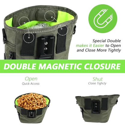 kissleaf Dog Treat Pouches for Pet Training with Magnetic Closure Treat Pouches for Pet Training,Large Dog Treat Training Pouch and Dog Clicker,Training Treat Pouch Built-in Poop Bag Dispenser-Green - color: Green