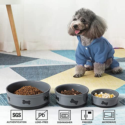 Sweejar Ceramic Dog Bowls with Bone Pattern, Dog Food Dish for Medium Dogs, Porcelain Pet Bowl for Water 35 Fl Oz (Gray) - color: Gray, style: Bone Pattern,6.8"x 2.9"(35 Fl Oz)