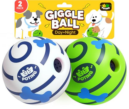 Giggle Ball for Dogs 2 Pack, Glowing Interactive Dog Toys Balls, Rolling Squeaky Toy for Large Medium Small Dogs, Fun Giggle Sounds Attract Attention When Rolled or Shaken - 3.14 inch