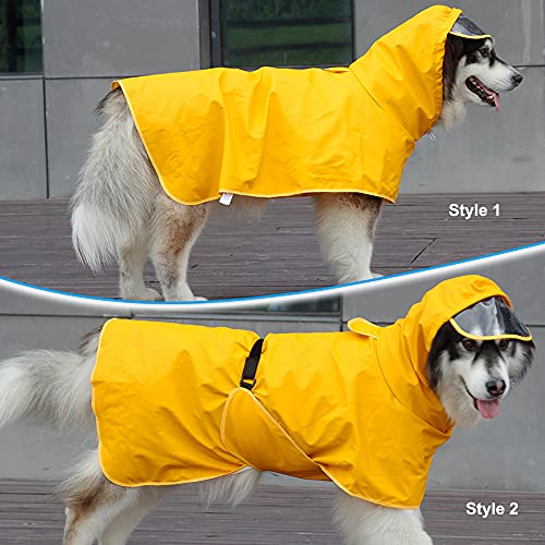 Dog Raincoat Waterproof Hooded Slicker Poncho for L to XX-Large Dogs and Puppies Yellow Rain Coat - L(L-XXL)