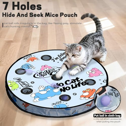 Interactive Cat Toy with Motion Activated Ball & 7 Holes Maze Mat, Hide and Seek Exercise Game for Indoor Cats, Automatic Moving Cat Ball Toy in Pouch, Rechargeable Kitten Toys, Mouse Catching Game - color: No Cat No Life