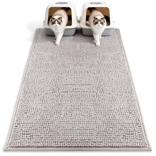 Pieviev Chenille Cat Litter Mat for Litter Box, 48"x36" Soft Ultra Absorbent Mat, Waterproof & Non-Slip, Easy to Clean Litter Trapping Mat for Indoor Cats, Gray - color: Grey, size: XXL-48''X36''