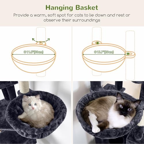 Globlazer Heavy Duty Cat Tree, 81 inch Extra Large Cat Tree for Indoor Cats Large Adult, Sturdy Cat Tower with 8 Scratching Post, 2 Cat Condos, 2 Platform, S81C, Dark Grey - color: Dark Grey
