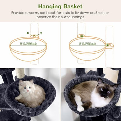 Globlazer Heavy Duty Cat Tree, 81 inch Extra Large Cat Tree for Indoor Cats Large Adult, Sturdy Cat Tower with 8 Scratching Post, 2 Cat Condos, 2 Platform, S81C, Dark Grey - color: Dark Grey
