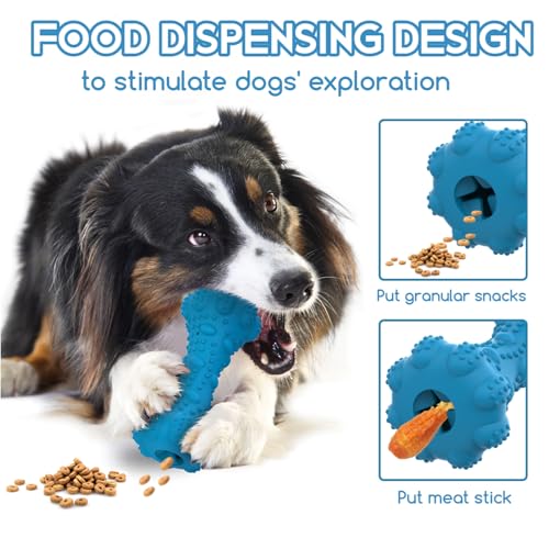Dog Toy, Treat-Dispensing chew Toy for Dogs, Beef-Flavored,Durable Dumbbell-Shaped Natural Rubber Dog Toy Suitable for Medium to Large Dogs,Features squeaking loating Capabilities