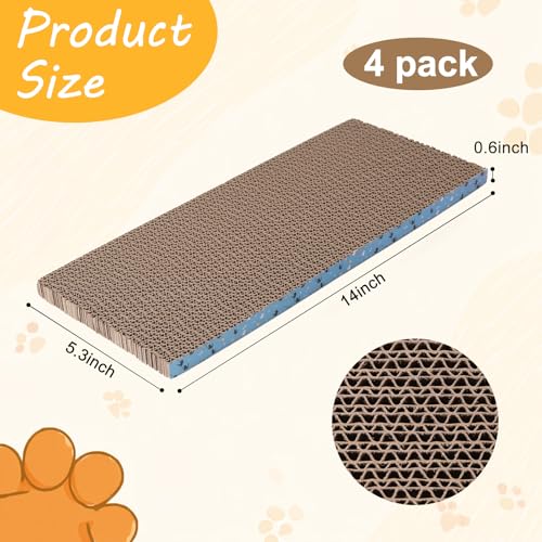 4Pack Cat Scratcher Pad, Reversible Scratching Cardboard, 14" Lx5.3 W Post Board for Indoor Cats Cardboard pad Sleep Play and Grind Claws - size: 4PCS