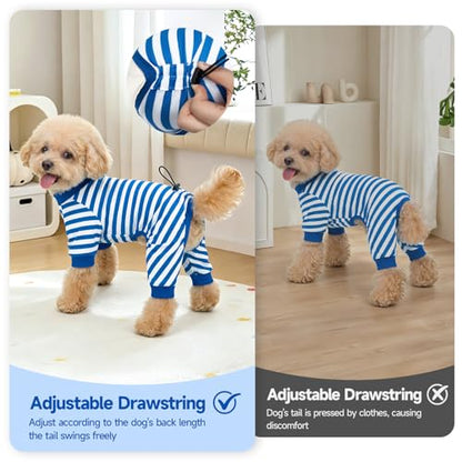 XPUDAC 4 Pack Dog Pajamas, Soft Puppy Clothes with Drawstring Adjustable Stretchy Dogs Onesie for Small Medium Doggie Shed Defender Dog Suit Pet Outfit Boy, L - size: Large(Chest:16.1~18")