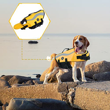 EMUST Dog Life Vests, Adjustable Life Jackets for Small Dogs with Enhanced Buoyancy, Small Dog Swim Vest with Durable Rescue Handle, Yellow,XS - color: Yellow, size: XS