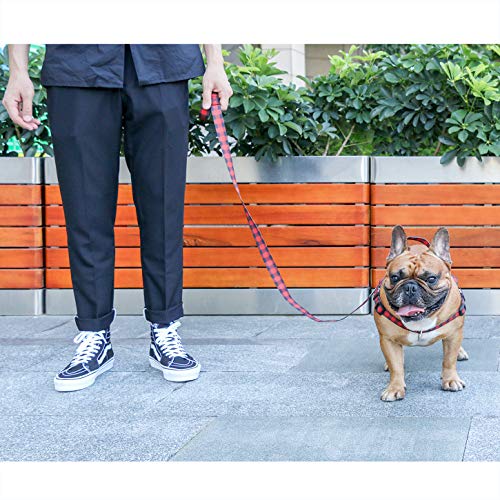 iChoue French Bulldog Harness and Leash Set Adjustable Locked Buckle with Handle for Frenchie Pug English Boston Terrier Dogs, Red Grid, Small - color: A Harness with Leash Red Grid, size: Small ( 5 - 25 lbs )