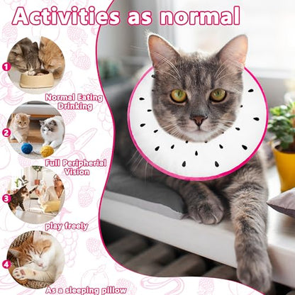 Cat Cone Collar Soft, Adjustable Cat Recovery Cone to Stop Licking, Cute Kitten Donut Collar After Surgery, Elizabethan Collars for Kittens, Lightweight Cats Neck Cones (Dragonfruit, Large) - color: Dragonfruit, size: Large