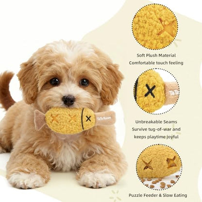 Grilled Fish Skewer Hide & Seek Plush Toy for Small Dogs & Puppies: Treat Dispensing Pocket, Squeaker and Crinkle Sounds, Tear-Resistant Chew for Aggressive Chewers - color: Yellow - Fish Skewer