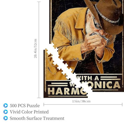 500 Pieces Jigsaw Puzzles for Adults, Never Underestimate an Old Man with A Harmonica Cowboy Art Puzzle, Stress Relief Concentration Training Brain Teaser Puzzle 20.4x15 Inch - color: Wooden Puzzle14, size: 500 Piece pcs