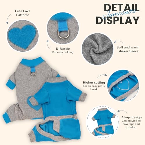 2 Pack Dog Pajamas Small Sized Dog Fleece Pajamas Cute Dogs Fleece Sweater Doggy Sweater Love Pattern Onesies for Pjs Small Dogs Clothes - color: Blue, size: Large(suggest Length of Back 14.6'')