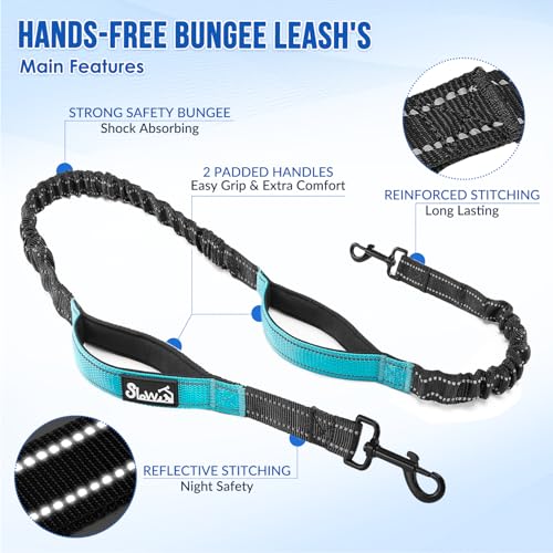SlowTon Hands Free Dog Leash - with Removable Zipper Pouch, Shock Absorbing Bungee, Dual Handle & Reflective Stitches, Wide Padded Adjustable Waist Leash for Dogs Walking Running (M, for 1 Dog) - size: Medium for 8 - 25 lbs