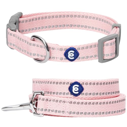 Blueberry Pet Essentials Reflective Dog Collar & Leash Set, Adjustable for Small Dogs | Safe Walking Gear for Pet Parents, Puppy Training & Daily Use SmallDogs, Baby Pink - color: Baby Pink, size: Small