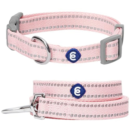 Blueberry Pet Essentials Matching Dog Collar & Leash Set | Pastel Reflective Adjustable Collar with 4 ft Lead for Large Dogs, Baby Pink - color: Baby Pink, size: Large