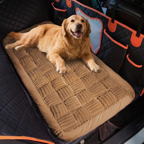 Dog Bed for Car Back Seat Soft Plush Backseat Pet Bed Mat Non-Slip Travel Pet Mat, Fuzzy Plaid Dog Seat Cover, Fit for Backseat Extenders and Trucks SUVs (Dark Brown, 54" x 24.8") - color: Dark Brown
