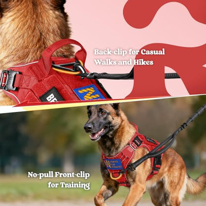 rabbitgoo Tactical Dog Harness Small Sized, No Pull Upgraded Reflective Heavy Duty Molle Vest with Handle, Adjustable Military Service Dog Vest for Walking Hiking Training, Red, S - color: Red Reflective, size: Small