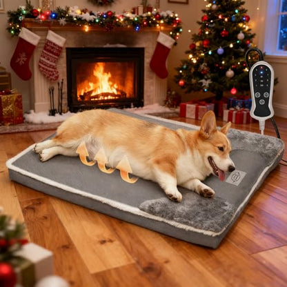 Heated Dog Bed 20x30inches Pet Heat Sofa, Soft Spine-Protecting Dog Heating Pad Equipped with Timer&Temperature Control Switch, Removable Plush Cover is Machine Washable, Non-Slip Base - Gray - size: Medium