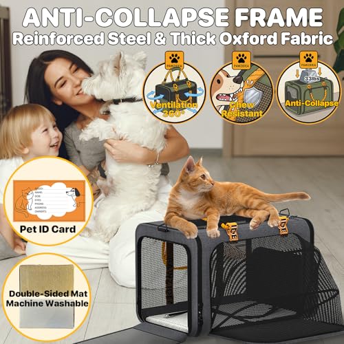 PAWZIDEA Expandable Pet Carrier with Wheels, 18"x11"x11" TSA Airline Approved Cat Carrier for 2 Cats Under Seat, Collapsible Soft-Sided Small Dog Rolling Travel Bag with Telescopic Handle, Up to 18lbs - color: Mid-Hemp Gray-Wheels