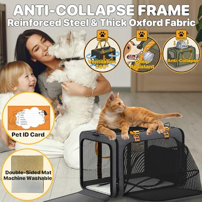 PAWZIDEA Expandable Pet Carrier with Wheels, 18"x11"x11" TSA Airline Approved Cat Carrier for 2 Cats Under Seat, Collapsible Soft-Sided Small Dog Rolling Travel Bag with Telescopic Handle, Up to 18lbs - color: Mid-Hemp Gray-Wheels