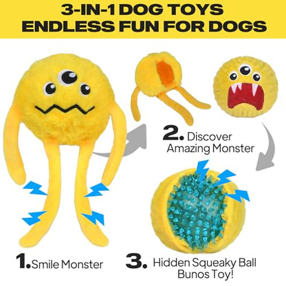 Fida Dog Chew Toys for Aggressive Chewers(3in1), Squeaky Dog Toys for Large Dogs, Interactive Dog Toys to Keep Them Busy, Dog Ball for Small, Medium and Large Dogs(Yellow) - color: Yellow