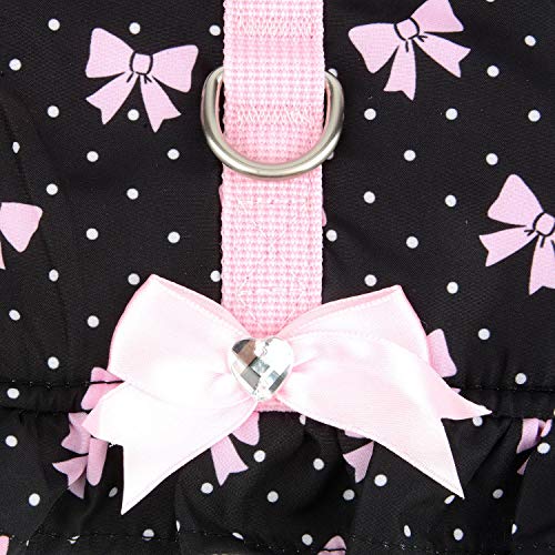 Zunea No Pull Small Dog Girl Harness Dress Escape Proof Cat Kitten Vest Harness Leash Set Step-in Soft Cotton Padded Polka Dot Jacket Chihuahua Puppy Clothes with Cute Bow for Walking Black S - color: black bows, size: S (Chest:14.5-15.7", Neck:9-9.8")
