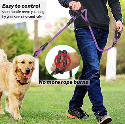 JSXD 5 FT Heavy Duty Double Handle Dog Leash with Comfortable Padded and Reflective Rope, for Small, Medium, Large Dogs (Rope-Purple) - color: Rope-Purple