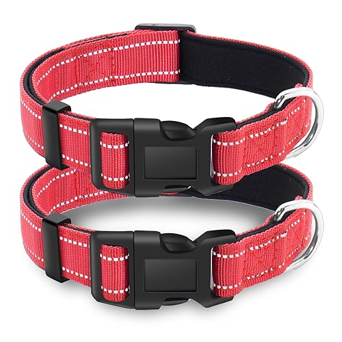 2 Pack Reflective Dog Collar with Safety Locking Buckle, Adjustable Soft Breathable Comfortable Nylon Pet Collar for Small, Medium and Large Dogs, Red, XS - color: A-Red(2 Collars), size: X-Small (Width 5/8")