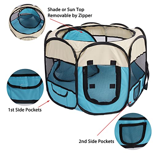 Pet Cat Playpen for Indoor Cats,Puppy Small Dog Cat Tent Crates Cage,Portable Pet Dog Playpen,29x29x16,Blue/Beige,1Pack - color: F2916 Blue