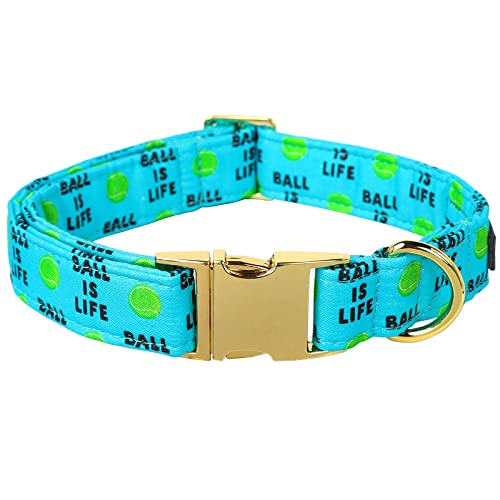 Lionet Paws Dog Collar, Comfortable Adjustable Cute Collar with Metal Buckle for Male Female Puppies and Cats, Tennis Ball Pattern, XS, Neck 8-12 inches - color: Tennis Ball, size: X-Small (Pack of 1)