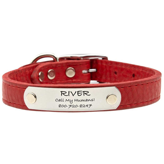 dogIDs Personalized Soft Designer Leather Dog Collar - Adjustable, Odor Resistant, Built-in Custom Laser Engraved ScruffTag Name Plate - Ruby Red - 1/2 in Wide x 9 in Neck - color: Ruby Red, size: 1/2 in wide x 11 in (its 8-10 inch necks)