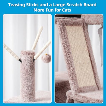 Hey-brother Cat Tree, 53 inch Cat Tower for Indoor Cats, Cat House with Padded Platform Bed, Toy Balls, Large Cozy Condo, Hammocks and Sisal Scratching Posts, Muchroom MPJ019-SMU - color: Muchroom