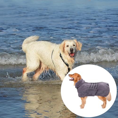 Geyecete Dog Bathrobe Towel Dog Drying Coat-Dry Fast Dog Bag-Pineapple Grid Fast Drying Super Absorbent Pet Dog Cat Bath Robe Towel-Gray-S - color: Gray(Pineapple grid), size: Small