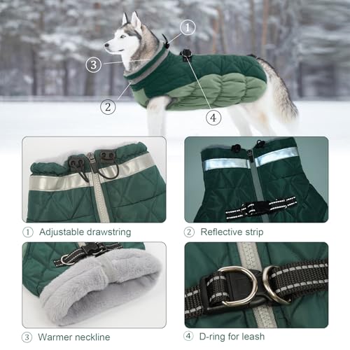 Lelepet Warm Dog Winter Coat Dog Coats for Small Dogs Waterproof Dogs Jacket with Harness Built in Reflective Cold Weather Coats Windproof Zip-Up Winter Fleece Vest Snowsuit Chihuahua Teal Green - color: Teal Green, size: X-Small