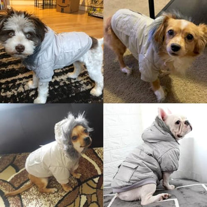 Dog Coat for Small Dogs, Windproof Doggie Puffer Jacket with Leash Hole, Extra Warm Dog Jacket Winter Coat, Grey XXL - color: Grey, size: XX-Large