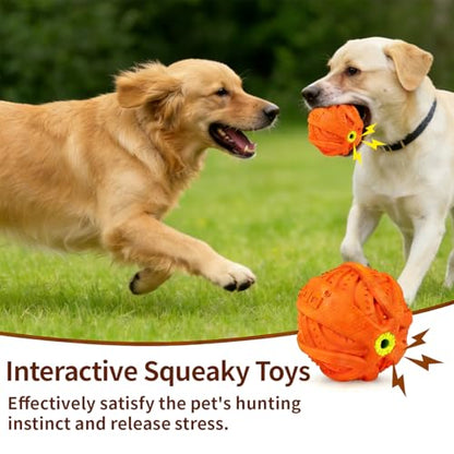 LaRoo Squeaky Dog Ball Toy, Durable Natural Rubber Squeaker Ball Floating Throwing Training, Teeth Cleaning Chew Toy for Pet Small Medium Large Dogs (3.5In Orange) - color: Orange-9cm