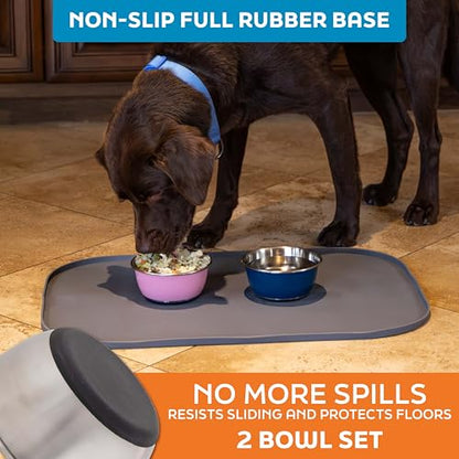 Master Pet Supply Stainless Steel Dog Bowls Set of 2 (16 Oz Each) with Non-Slip Rubber Base - Stainless Steel - Basic Dog Food Bowl Water & Food Bowls for Small Medium Large Dogs & Cats, Metal Dish - color: Stainless Steel, size: 2 Cups (16 oz) 2 Pack