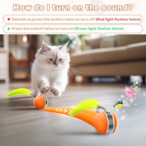 Automatic Cat Ball Toy,Self-Moving Interactive Cat Toy with Bird Chirping Sounds,3 Play Modes,USB-C Rechargeable – Electronic Cat Toys for Indoor Cats & Essential Pet Cat Supplies - color: Orange