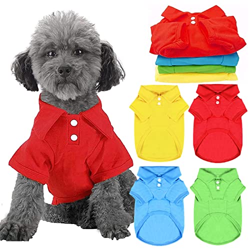 4 Pieces Dog Shirts Collared Polo T-Shirts for Small Medium Dogs Cats Boy Girl Dog Clothes Breathable Doggy Sweatshirt Puppy Kitten Small Breeds Pet Outfits Apparel Tops - size: Large (Sugget 10-15 lbs)