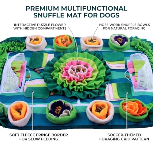 Large 30"x20" Snuffle Mat for Dogs and Cats, Soccer Field Pet Puzzle Toy, Non-Slip Fleece Foraging Mat for Mental Stimulation, Slow Feeder for Pups and Rabbits
