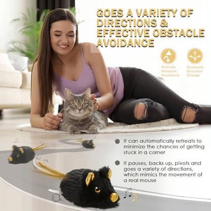 Cat Toys Squeaky Rechargeable Moving Mouse with Dynamic Magic Tail, Automatic Self Play Cat Toy for Indoor Kittens (Black) - color: Inky Black