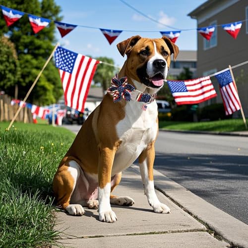 DOGWONG Ameirican Flag Dog Collar with Flower - Independence Flower Dog Collars, Adjustable Patriotic Pet Collars 4th of July Dog Collar for Small Medium Large Dogs - color: American Flag Flower, size: XS