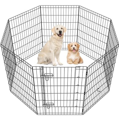 Yaheetech 34" High 8 Panel Foldable Metal Dog Exercise Pen Pet Playpen Dog Fence Outdoor & Indoor Use for Small Animals with Door Black - size: 34"